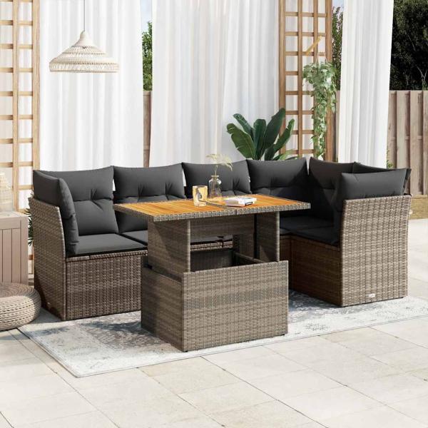 ARDEBO.de - 6-tlg. Garten-Sofagarnitur mit Kissen Grau Poly Rattan