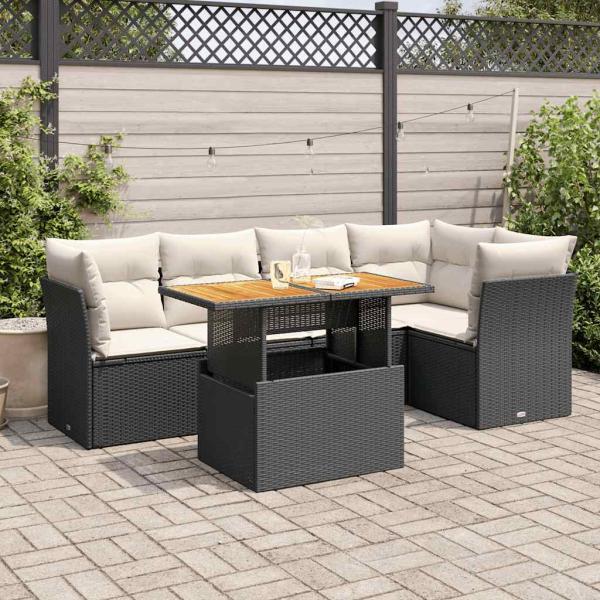 ARDEBO.de - 6-tlg. Garten-Sofagarnitur mit Kissen Schwarz Poly Rattan
