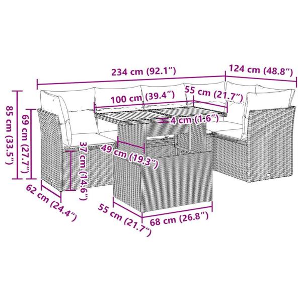 6-tlg. Garten-Sofagarnitur mit Kissen Schwarz Poly Rattan