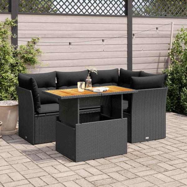 ARDEBO.de - 5-tlg. Garten-Sofagarnitur mit Kissen Schwarz Poly Rattan