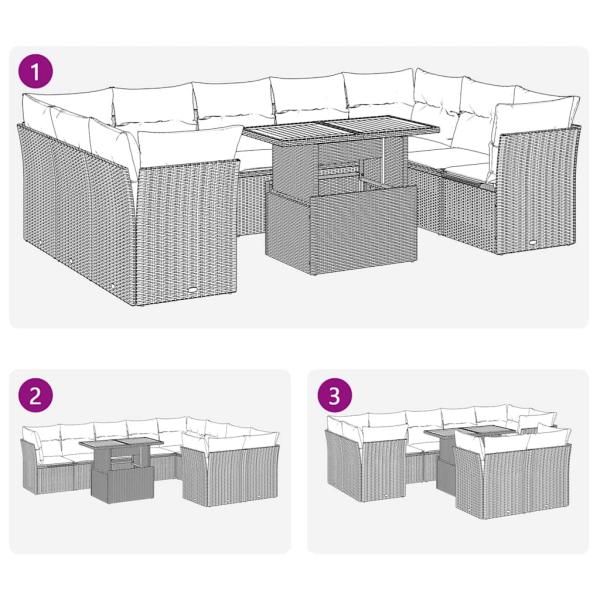 10-tlg. Garten-Sofagarnitur mit Kissen Beige Poly Rattan