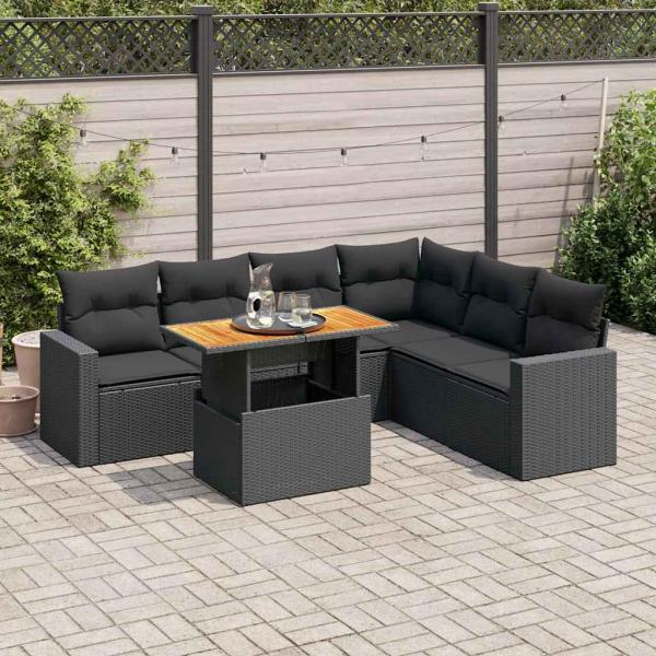ARDEBO.de - 7-tlg. Garten-Sofagarnitur mit Kissen Schwarz Poly Rattan