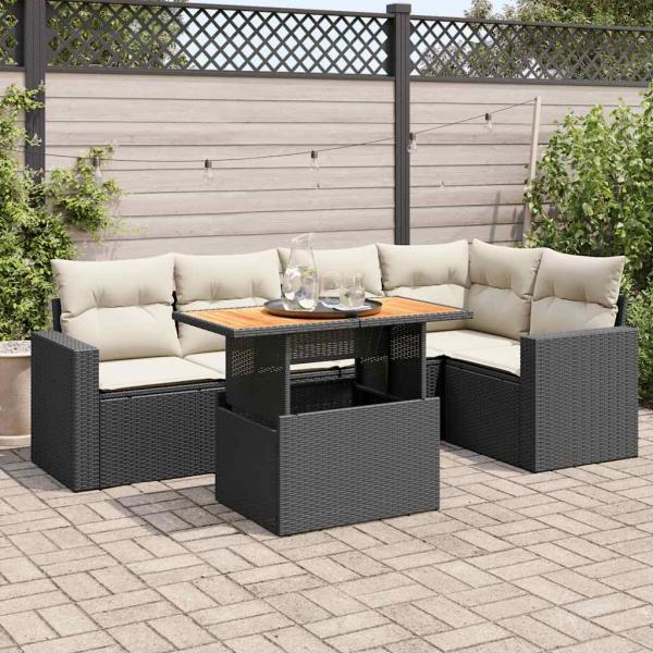 ARDEBO.de - 6-tlg. Garten-Sofagarnitur mit Kissen Schwarz Poly Rattan