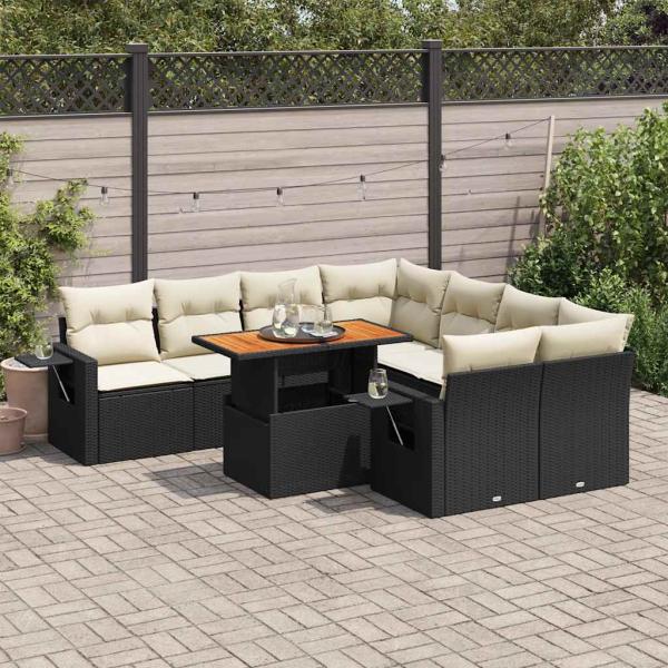 ARDEBO.de - 9-tlg. Garten-Sofagarnitur mit Kissen Schwarz Poly Rattan