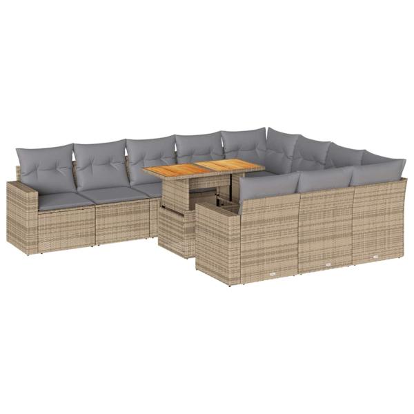 11-tlg. Garten-Sofagarnitur mit Kissen Beige Poly Rattan