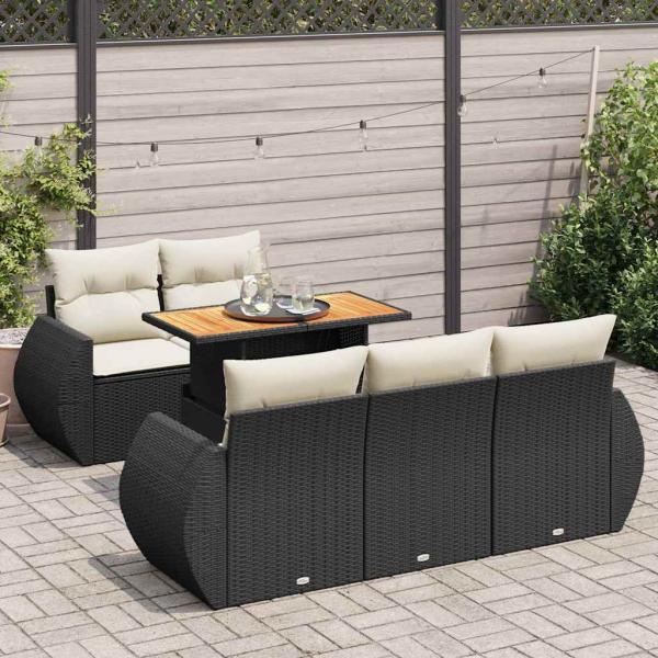 ARDEBO.de - 6-tlg. Garten-Sofagarnitur mit Kissen Schwarz Poly Rattan