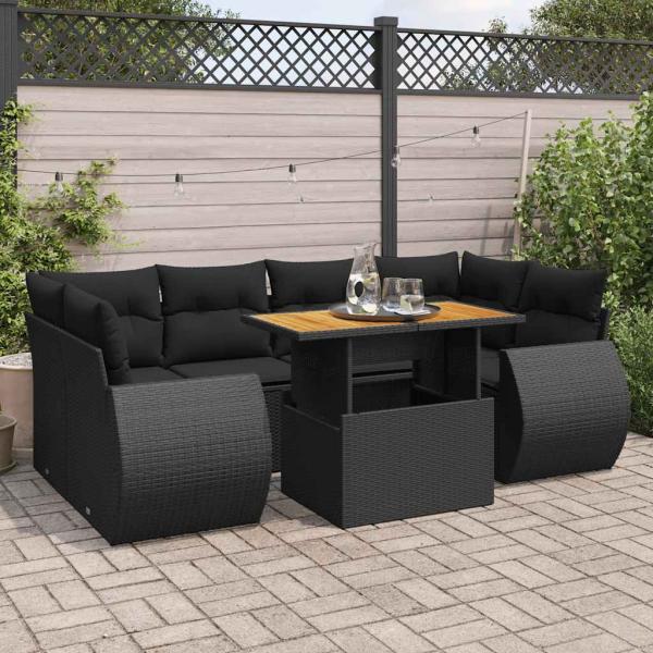 ARDEBO.de - 7-tlg. Garten-Sofagarnitur mit Kissen Schwarz Poly Rattan