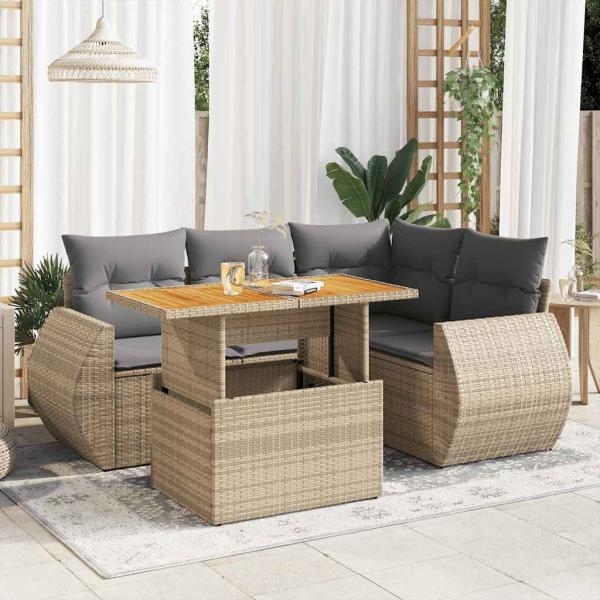 ARDEBO.de - 5-tlg. Garten-Sofagarnitur mit Kissen Beige Poly Rattan