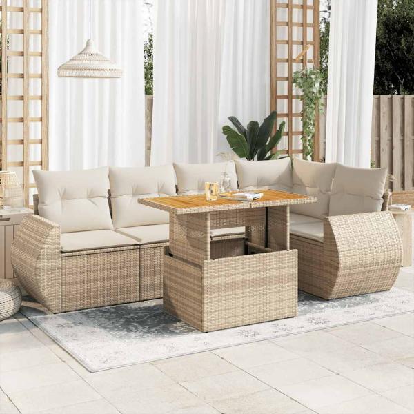 ARDEBO.de - 6-tlg. Garten-Sofagarnitur mit Kissen Beige Poly Rattan