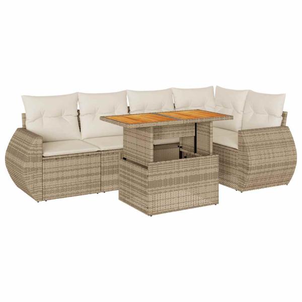6-tlg. Garten-Sofagarnitur mit Kissen Beige Poly Rattan