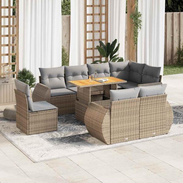 ARDEBO.de - 9-tlg. Garten-Sofagarnitur mit Kissen Beige Poly Rattan