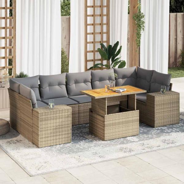 ARDEBO.de - 8-tlg. Garten-Sofagarnitur mit Kissen Beige Poly Rattan