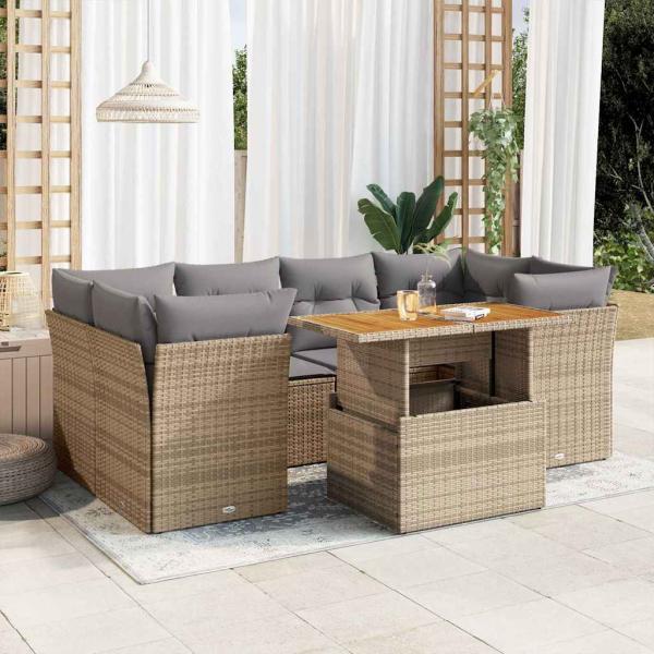ARDEBO.de - 7-tlg. Garten-Sofagarnitur mit Kissen Beige Poly Rattan