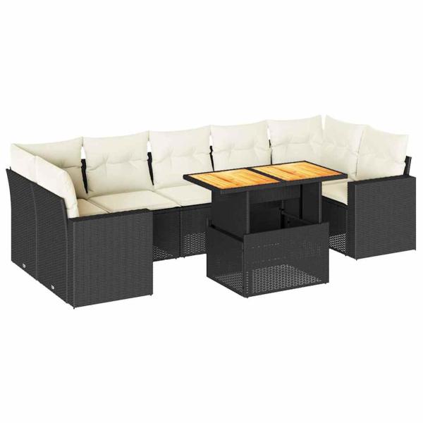 ARDEBO.de - 8-tlg. Garten-Sofagarnitur mit Kissen Schwarz Poly Rattan