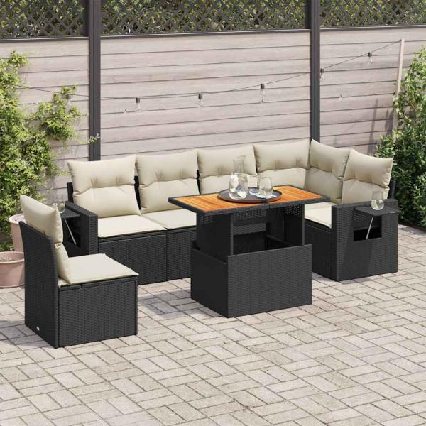ARDEBO.de - 7-tlg. Garten-Sofagarnitur mit Kissen Schwarz Poly Rattan