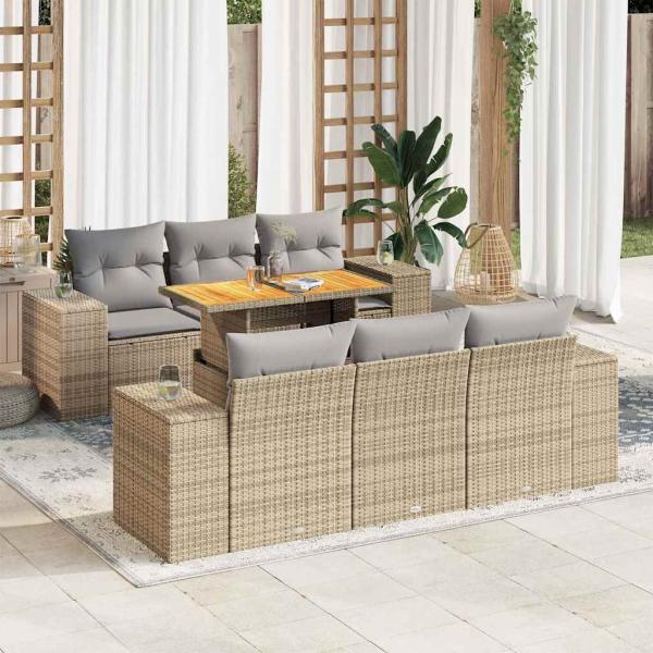 ARDEBO.de - 7-tlg. Garten-Sofagarnitur mit Kissen Beige Poly Rattan