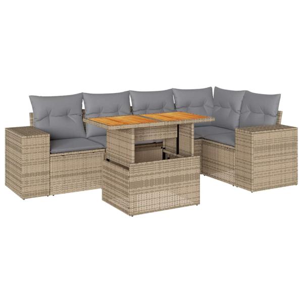 ARDEBO.de - 6-tlg. Garten-Sofagarnitur mit Kissen Beige Poly Rattan