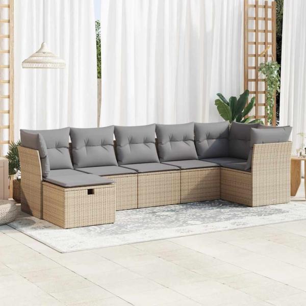 ARDEBO.de - 7-tlg. Garten-Sofagarnitur mit Kissen Beige Poly Rattan