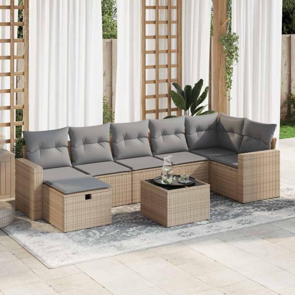 ARDEBO.de - 8-tlg. Garten-Sofagarnitur mit Kissen Beige Poly Rattan