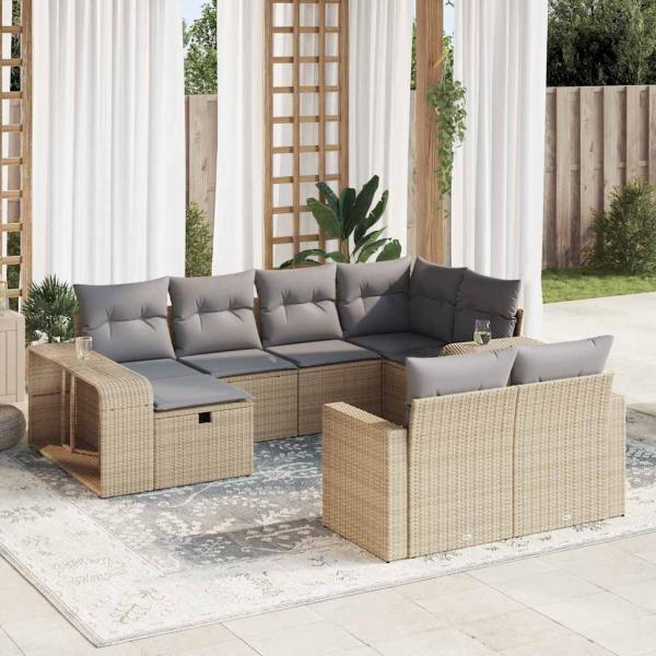 ARDEBO.de - 10-tlg. Garten-Sofagarnitur mit Kissen Beige Poly Rattan