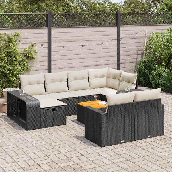 ARDEBO.de - 11-tlg. Garten-Sofagarnitur mit Kissen Schwarz Poly Rattan