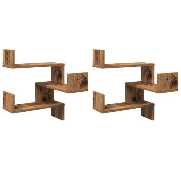 ARDEBO.de - Wand-Eckregale 2 Stk. Altholz-Optik 40x40x49,5 Holzwerkstoff