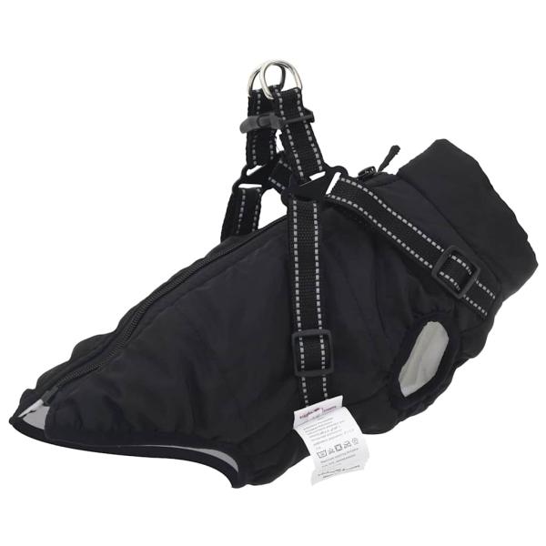 ARDEBO.de - Hundemantel mit Geschirr Wasserdicht Reflektierend Schwarz XL
