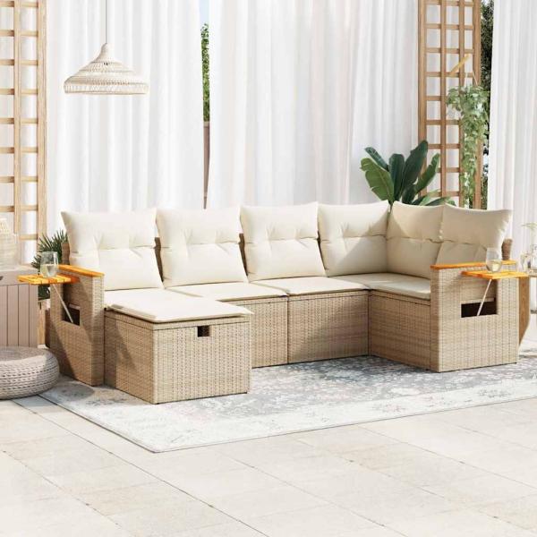 ARDEBO.de - 6-tlg. Garten-Sofagarnitur mit Kissen Beige Poly Rattan