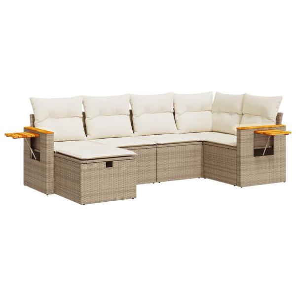 6-tlg. Garten-Sofagarnitur mit Kissen Beige Poly Rattan