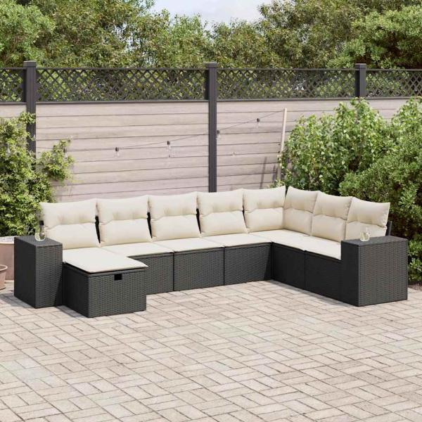 ARDEBO.de - 8-tlg. Garten-Sofagarnitur mit Kissen Schwarz Poly Rattan