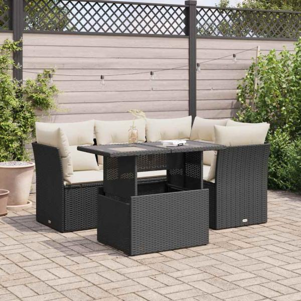 ARDEBO.de - 5-tlg. Garten-Sofagarnitur mit Kissen Schwarz Poly Rattan