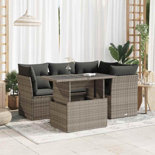ARDEBO.de - 5-tlg. Garten-Sofagarnitur mit Kissen Grau Poly Rattan