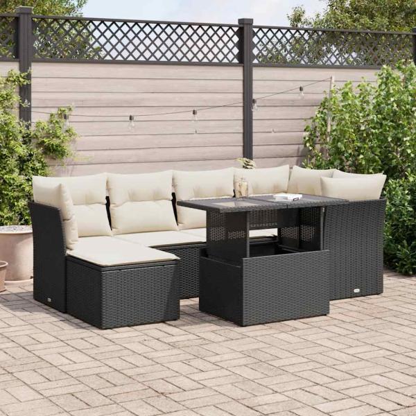 ARDEBO.de - 7-tlg. Garten-Sofagarnitur mit Kissen Schwarz Poly Rattan