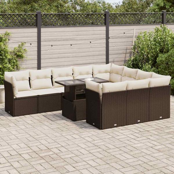 ARDEBO.de - 11-tlg. Garten-Sofagarnitur mit Kissen Braun Poly Rattan