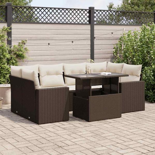 ARDEBO.de - 7-tlg. Garten-Sofagarnitur mit Kissen Braun Poly Rattan
