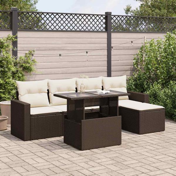 ARDEBO.de - 6-tlg. Garten-Sofagarnitur mit Kissen Braun Poly Rattan
