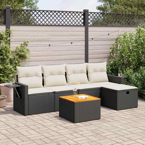 ARDEBO.de - 6-tlg. Garten-Sofagarnitur mit Kissen Schwarz Poly Rattan