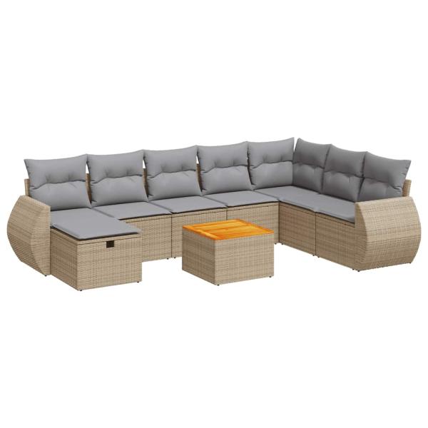 ARDEBO.de - 9-tlg. Garten-Sofagarnitur mit Kissen Beige Poly Rattan