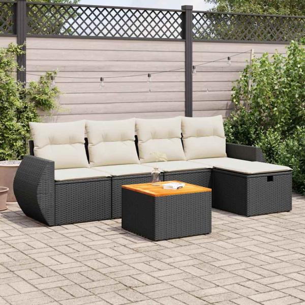 ARDEBO.de - 6-tlg. Garten-Sofagarnitur mit Kissen Schwarz Poly Rattan