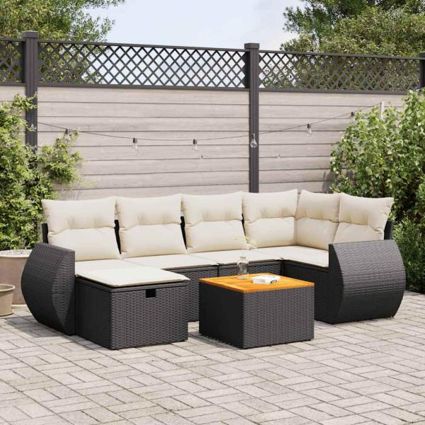 ARDEBO.de - 7-tlg. Garten-Sofagarnitur mit Kissen Schwarz Poly Rattan