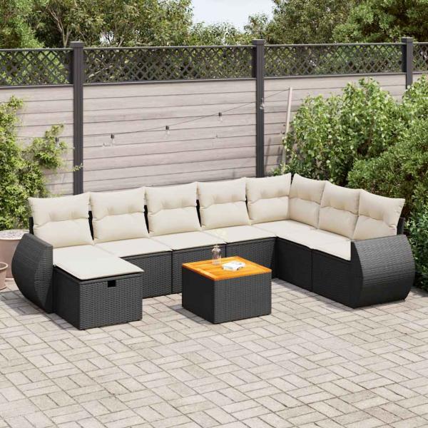 ARDEBO.de - 9-tlg. Garten-Sofagarnitur mit Kissen Schwarz Poly Rattan