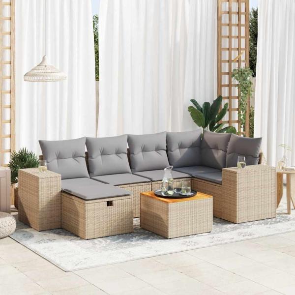 ARDEBO.de - 7-tlg. Garten-Sofagarnitur mit Kissen Beige Poly Rattan
