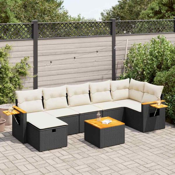 ARDEBO.de - 8-tlg. Garten-Sofagarnitur mit Kissen Schwarz Poly Rattan