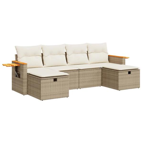 6-tlg. Garten-Sofagarnitur mit Kissen Beige Poly Rattan