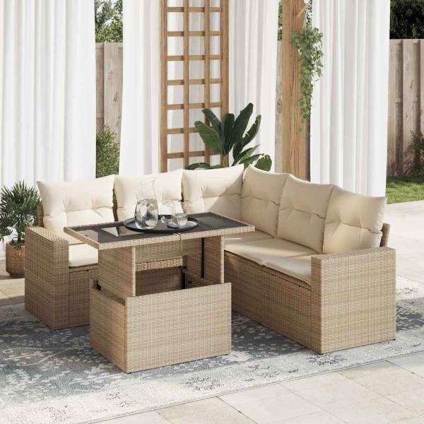 ARDEBO.de - 6-tlg. Garten-Sofagarnitur mit Kissen Beige Poly Rattan