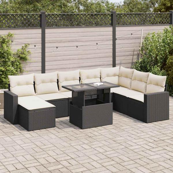 ARDEBO.de - 9-tlg. Garten-Sofagarnitur mit Kissen Schwarz Poly Rattan