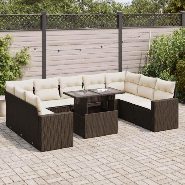 ARDEBO.de - 10-tlg. Garten-Sofagarnitur mit Kissen Braun Poly Rattan
