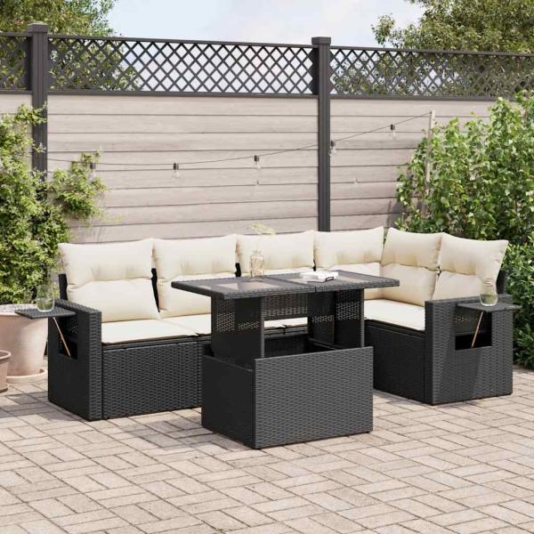ARDEBO.de - 6-tlg. Garten-Sofagarnitur mit Kissen Schwarz Poly Rattan
