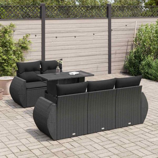 ARDEBO.de - 6-tlg. Garten-Sofagarnitur mit Kissen Schwarz Poly Rattan