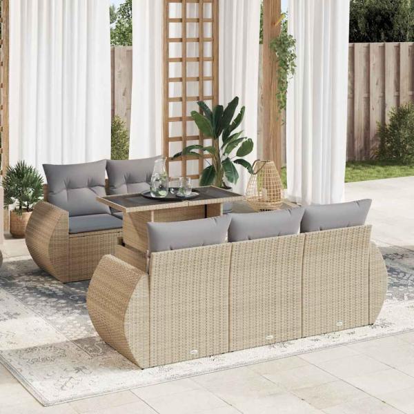 ARDEBO.de - 6-tlg. Garten-Sofagarnitur mit Kissen Beige Poly Rattan